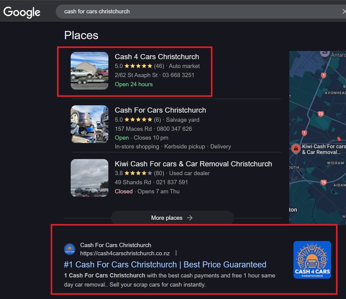 showcasing #1 SEO position on google for both maps and website