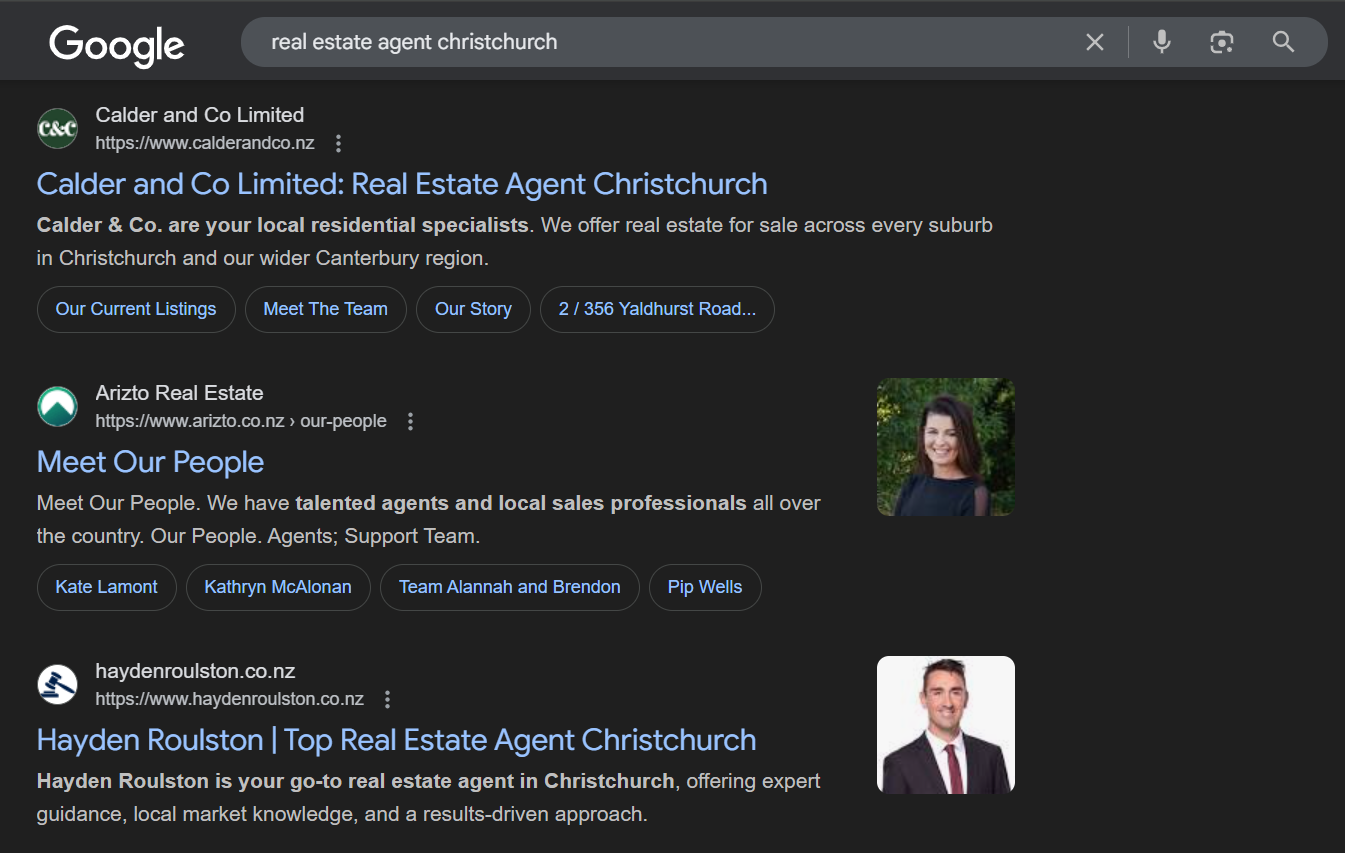 First page ranking on Google for real estate agent