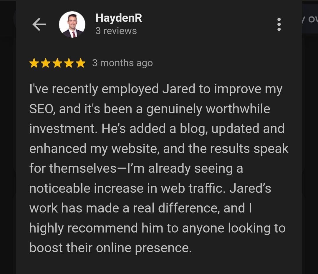 real estate agent SEO testimonial from hayden
